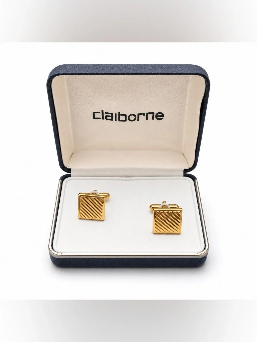 Claiborne Gold Tone Diagonal Stripe Rectangular Cufflinks